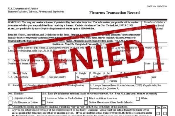 SCOTUS Denies Cert In Three Cases Challenging Ban On Gun Ownership By   Denied 4473 597x398 